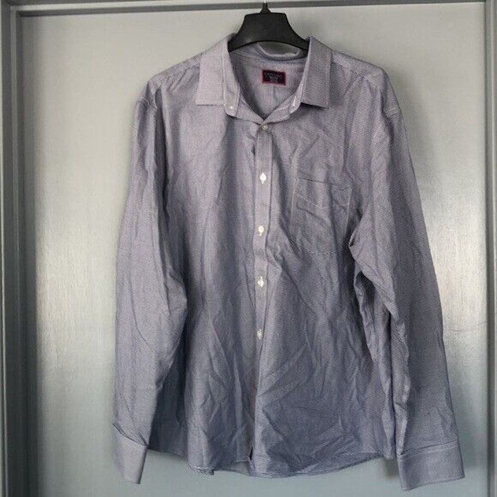 UNTUCKit Shirt Men 3XL Long Sleeve Button Up Navy Blue Houndstooth 100% Cotton